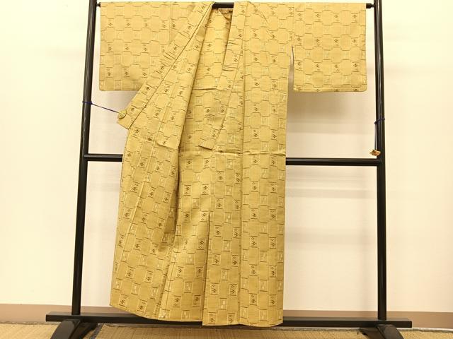 平和屋着物▽上質な紬 単衣 琉球絣文様 正絹 逸品 BAAT9031yc