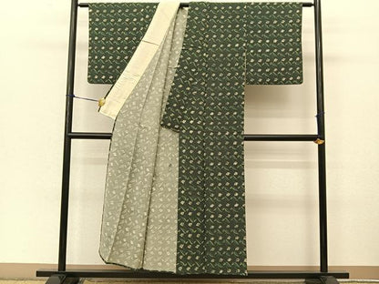平和屋着物▽上質な小紋 単衣 草花文 正絹 逸品 BAAT9033yc