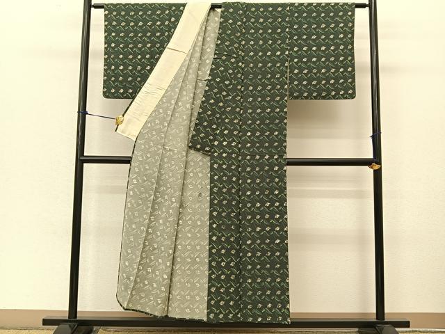 平和屋着物▽上質な小紋 単衣 草花文 正絹 逸品 BAAT9033yc