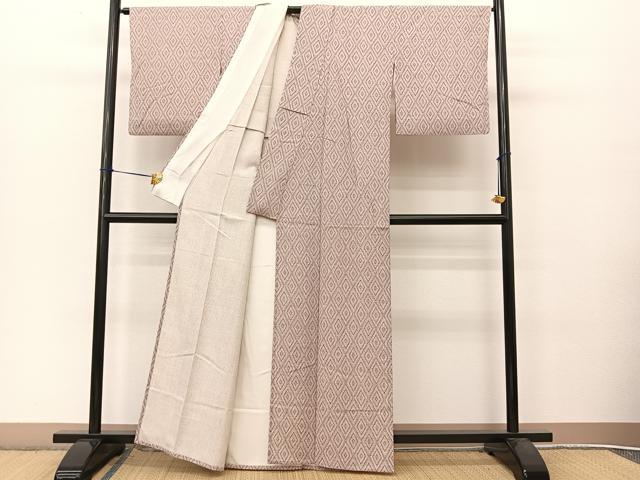 平和屋着物▽上質な小紋 単衣 入子菱文様 正絹 逸品 BAAT9040yc