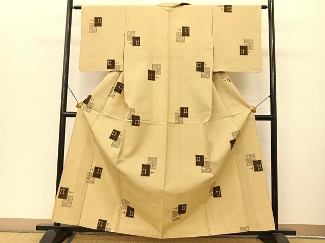 平和屋着物▽上質な紬 単衣 琉球絣文様 正絹 逸品 BAAT9041yc