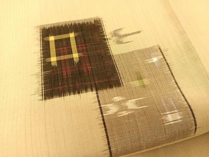 平和屋着物▽上質な紬 単衣 琉球絣文様 正絹 逸品 BAAT9041yc