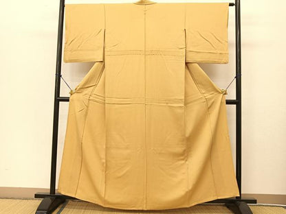 平和屋着物▽上質な色無地 単衣 檜垣地紋 飴色 正絹 逸品 BAAT9044yc