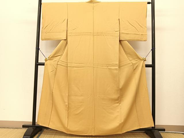 平和屋着物▽上質な色無地 単衣 檜垣地紋 飴色 正絹 逸品 BAAT9044yc