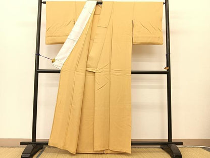 平和屋着物▽上質な色無地 単衣 檜垣地紋 飴色 正絹 逸品 BAAT9044yc