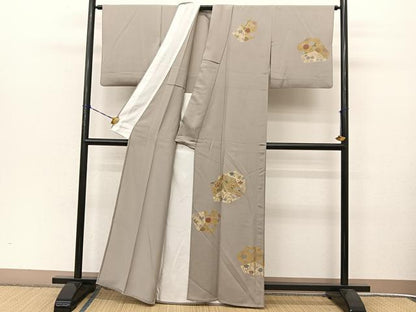 平和屋着物▽訪問着 単衣 刺繍 切嵌草花文 金彩 正絹 逸品 BAAT9045yc