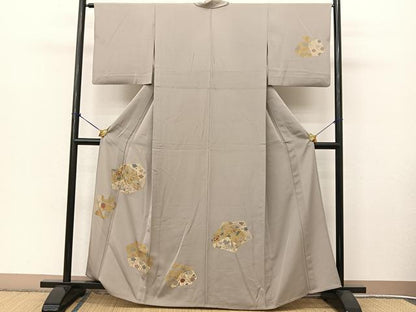 平和屋着物▽訪問着 単衣 刺繍 切嵌草花文 金彩 正絹 逸品 BAAT9045yc
