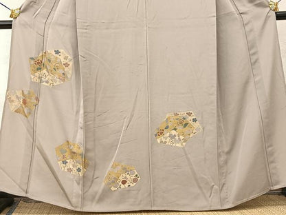 平和屋着物▽訪問着 単衣 刺繍 切嵌草花文 金彩 正絹 逸品 BAAT9045yc