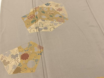 平和屋着物▽訪問着 単衣 刺繍 切嵌草花文 金彩 正絹 逸品 BAAT9045yc
