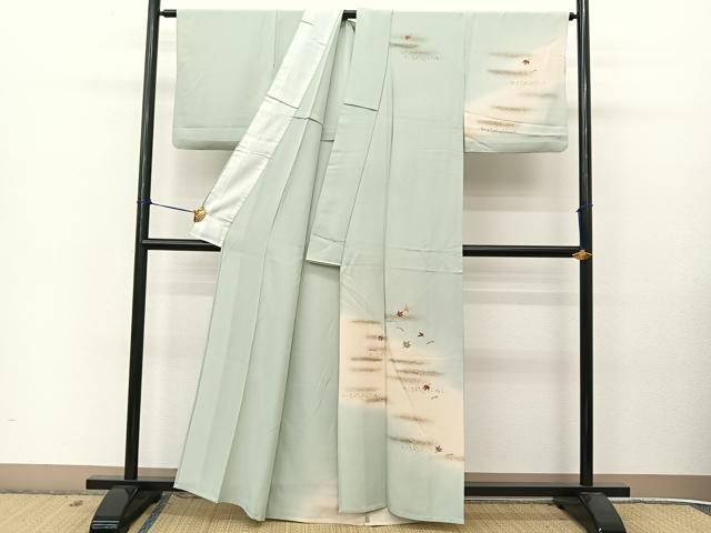 平和屋着物▽訪問着 単衣 刺繍 吹き寄せ文 暈し染め 金彩 正絹 逸品 BAAT9048yc
