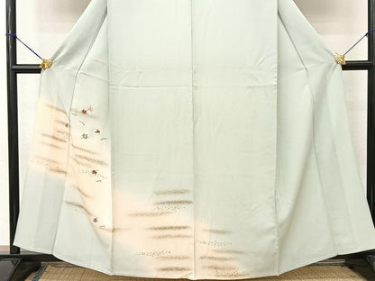 平和屋着物▽訪問着 単衣 刺繍 吹き寄せ文 暈し染め 金彩 正絹 逸品 BAAT9048yc