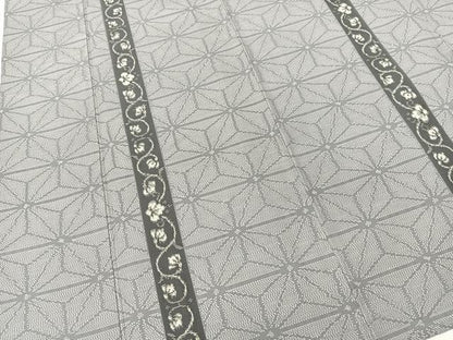 平和屋着物▽本場大島紬 単衣 麻の葉花唐草間道 正絹 逸品 BAAT9054yc