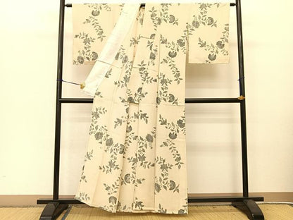 平和屋着物▽上質な小紋 単衣 更紗花文 正絹 逸品 未使用 BAAT9061yc