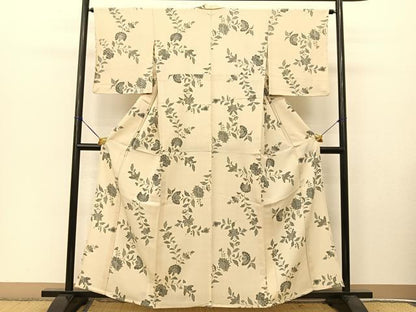 平和屋着物▽上質な小紋 単衣 更紗花文 正絹 逸品 未使用 BAAT9061yc