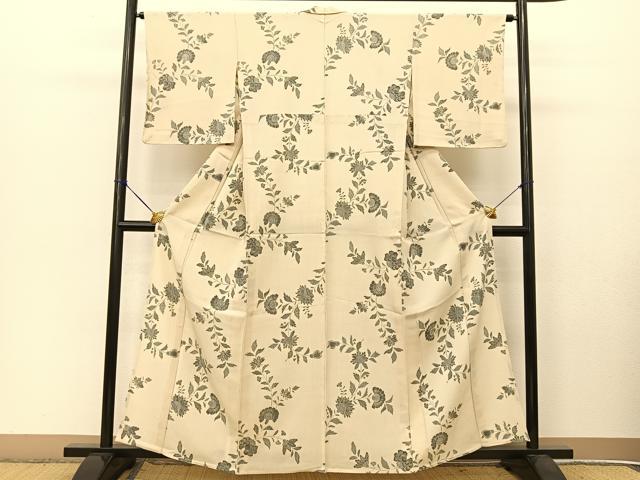 平和屋着物▽上質な小紋 単衣 更紗花文 正絹 逸品 未使用 BAAT9061yc