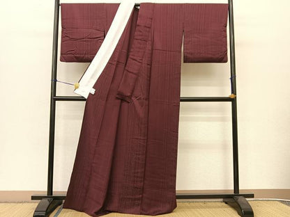 平和屋着物▽上質な小紋 単衣 縞 銀糸 正絹 逸品 BAAT9063yc