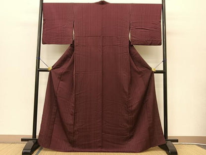 平和屋着物▽上質な小紋 単衣 縞 銀糸 正絹 逸品 BAAT9063yc