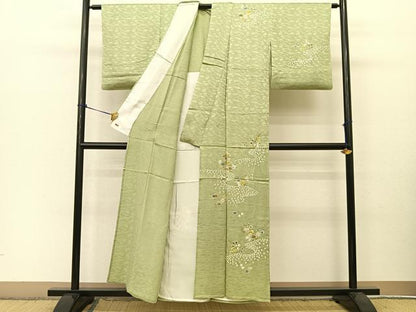平和屋着物▽訪問着　単衣　絞り　秋草文　金彩　三越扱い　正絹　逸品　BAAT9064yc