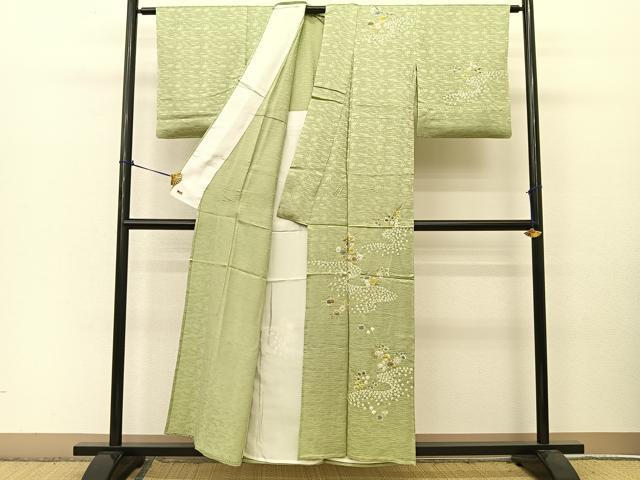 平和屋着物▽訪問着　単衣　絞り　秋草文　金彩　三越扱い　正絹　逸品　BAAT9064yc