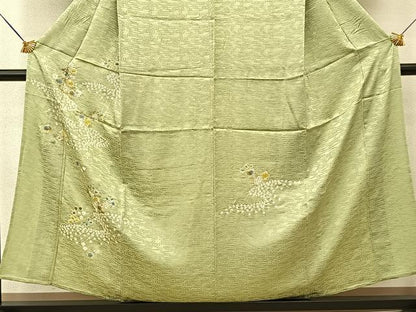 平和屋着物▽訪問着　単衣　絞り　秋草文　金彩　三越扱い　正絹　逸品　BAAT9064yc