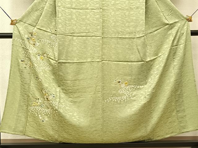 平和屋着物▽訪問着　単衣　絞り　秋草文　金彩　三越扱い　正絹　逸品　BAAT9064yc