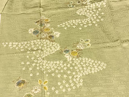 平和屋着物▽訪問着　単衣　絞り　秋草文　金彩　三越扱い　正絹　逸品　BAAT9064yc