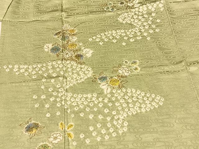 平和屋着物▽訪問着　単衣　絞り　秋草文　金彩　三越扱い　正絹　逸品　BAAT9064yc