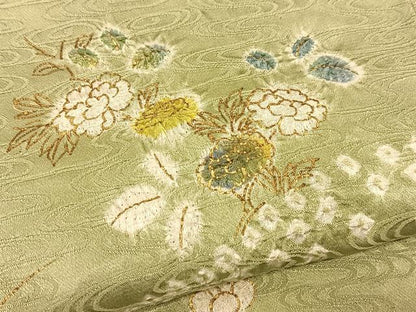 平和屋着物▽訪問着　単衣　絞り　秋草文　金彩　三越扱い　正絹　逸品　BAAT9064yc