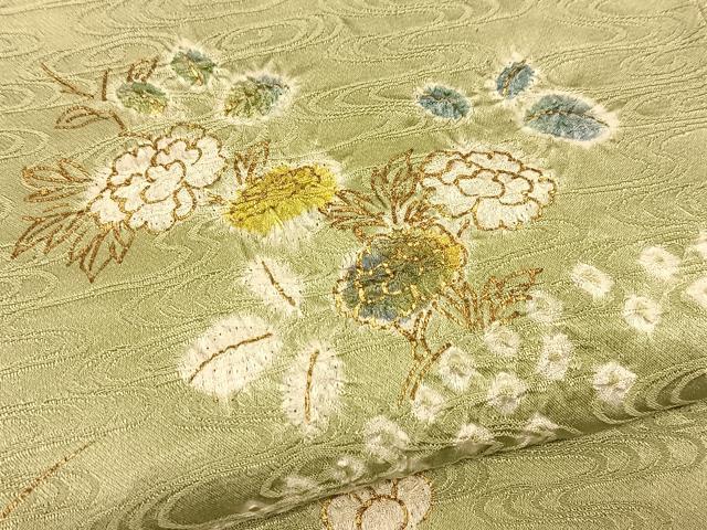 平和屋着物▽訪問着　単衣　絞り　秋草文　金彩　三越扱い　正絹　逸品　BAAT9064yc