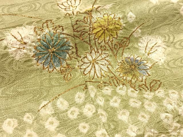 平和屋着物▽訪問着　単衣　絞り　秋草文　金彩　三越扱い　正絹　逸品　BAAT9064yc