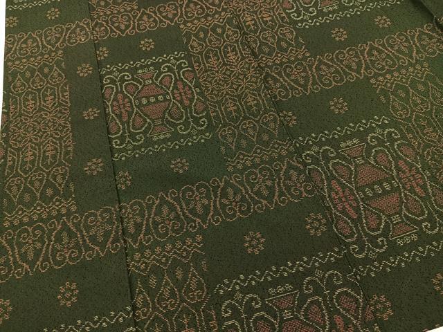 平和屋着物▽本場大島紬　薩摩結城　単衣　陶器花文　正絹　逸品　BAAT9065yc