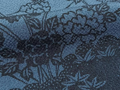 平和屋着物▽上質な小紋 単衣 本藍 型絵染 雲取り花文 鬼しぼ縮緬 正絹 逸品 BAAT9068yc