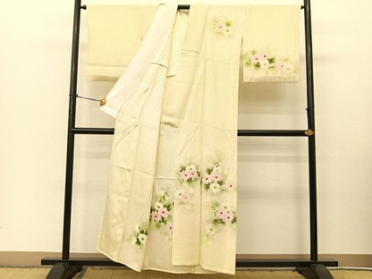 平和屋着物▽訪問着 単衣 手描き 草花文 正絹 逸品 BAAT9070yc