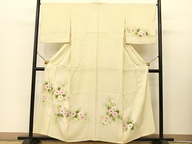平和屋着物▽訪問着 単衣 手描き 草花文 正絹 逸品 BAAT9070yc