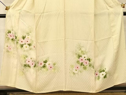 平和屋着物▽訪問着 単衣 手描き 草花文 正絹 逸品 BAAT9070yc