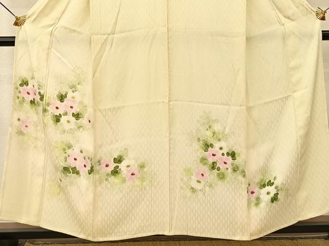 平和屋着物▽訪問着 単衣 手描き 草花文 正絹 逸品 BAAT9070yc