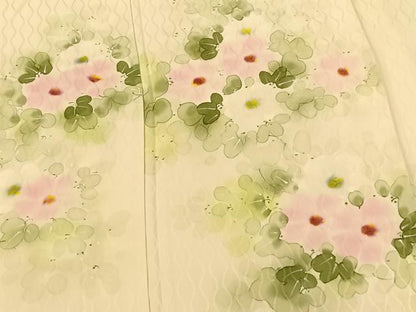 平和屋着物▽訪問着 単衣 手描き 草花文 正絹 逸品 BAAT9070yc