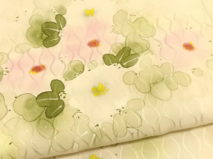 平和屋着物▽訪問着 単衣 手描き 草花文 正絹 逸品 BAAT9070yc