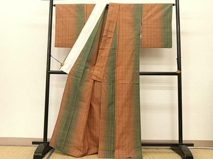 平和屋着物▽上質な紬 単衣 間道 正絹 逸品 BAAT9078yc