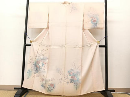 平和屋着物▽訪問着 単衣 刺繍 枝花文 暈し染め 正絹 逸品 BAAT9086yc
