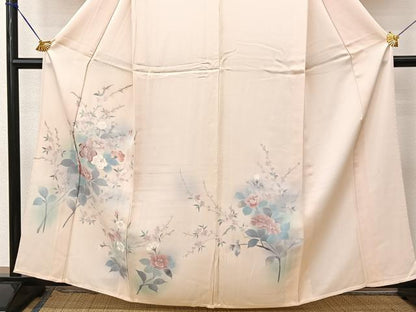 平和屋着物▽訪問着 単衣 刺繍 枝花文 暈し染め 正絹 逸品 BAAT9086yc