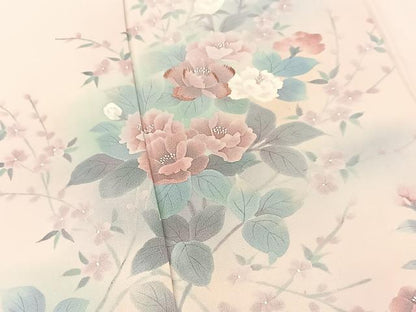 平和屋着物▽訪問着 単衣 刺繍 枝花文 暈し染め 正絹 逸品 BAAT9086yc