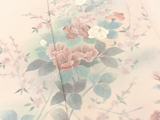 平和屋着物▽訪問着 単衣 刺繍 枝花文 暈し染め 正絹 逸品 BAAT9086yc