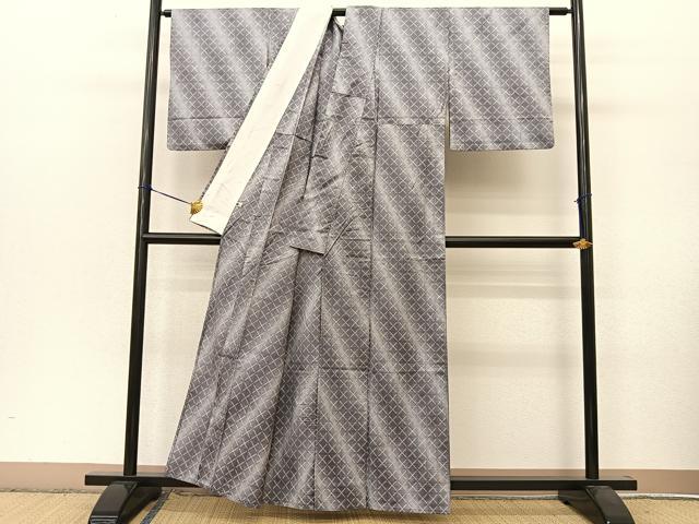 平和屋着物▽本場染大島紬 単衣 格子柄 正絹 逸品 BAAT9083yc