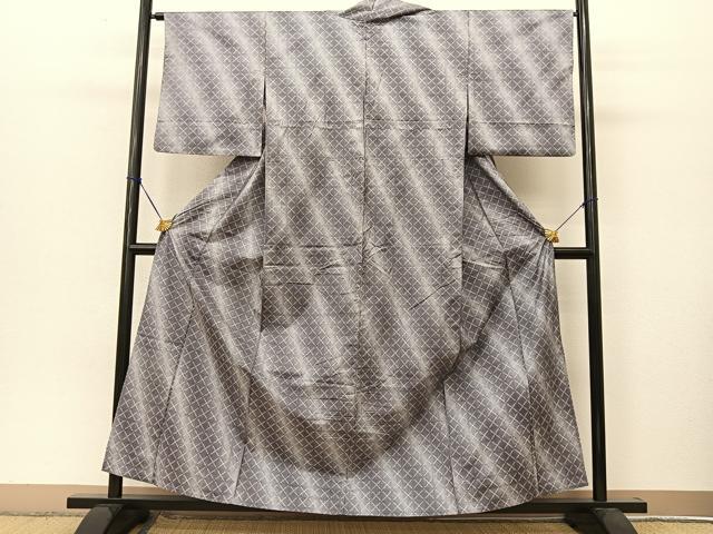平和屋着物▽本場染大島紬 単衣 格子柄 正絹 逸品 BAAT9083yc