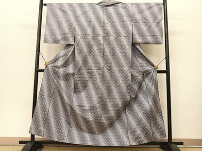 平和屋着物▽本場染大島紬 単衣 格子柄 正絹 逸品 BAAT9083yc