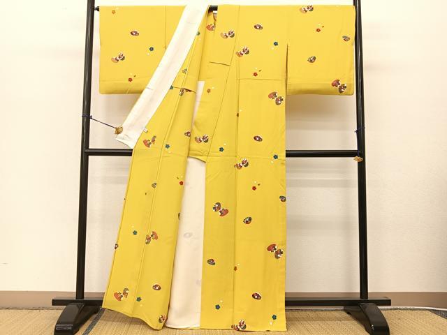 平和屋着物▽上質な小紋 単衣 貝合せ吉祥花文 金彩 正絹 逸品 BAAT9088yc