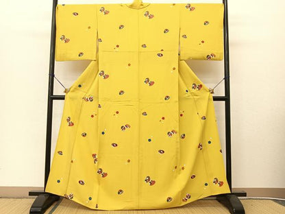 平和屋着物▽上質な小紋 単衣 貝合せ吉祥花文 金彩 正絹 逸品 BAAT9088yc