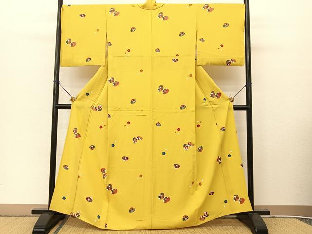 平和屋着物▽上質な小紋 単衣 貝合せ吉祥花文 金彩 正絹 逸品 BAAT9088yc
