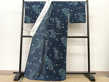 平和屋着物▽小紋 単衣 舞桜文 洗える着物 BAAT9096yc